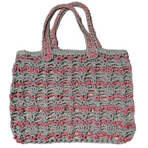 Large Stitch Hand Crocheted Gray and Red Small Tote Bag